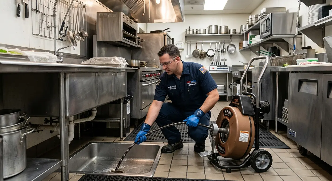 Commercial drain cleaning service in a restaurant kitchen in Glens Falls