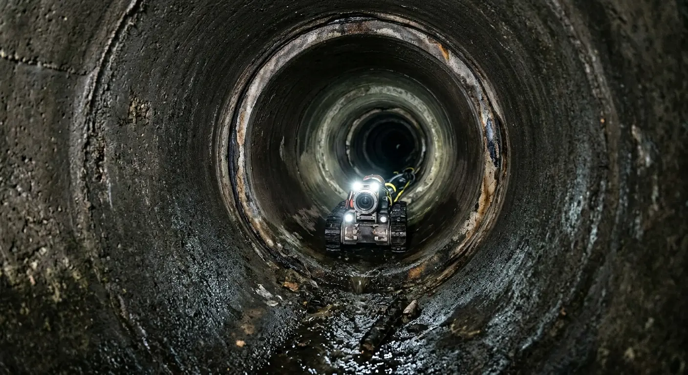 Robotic sewer camera inspecting pipe interior for Sewer Line Cleaning in Glens Falls